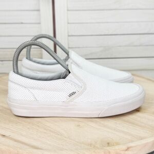 Vans Classic Perforated Leather Slip On Sneakers White Size 5 Men 6.5 Women